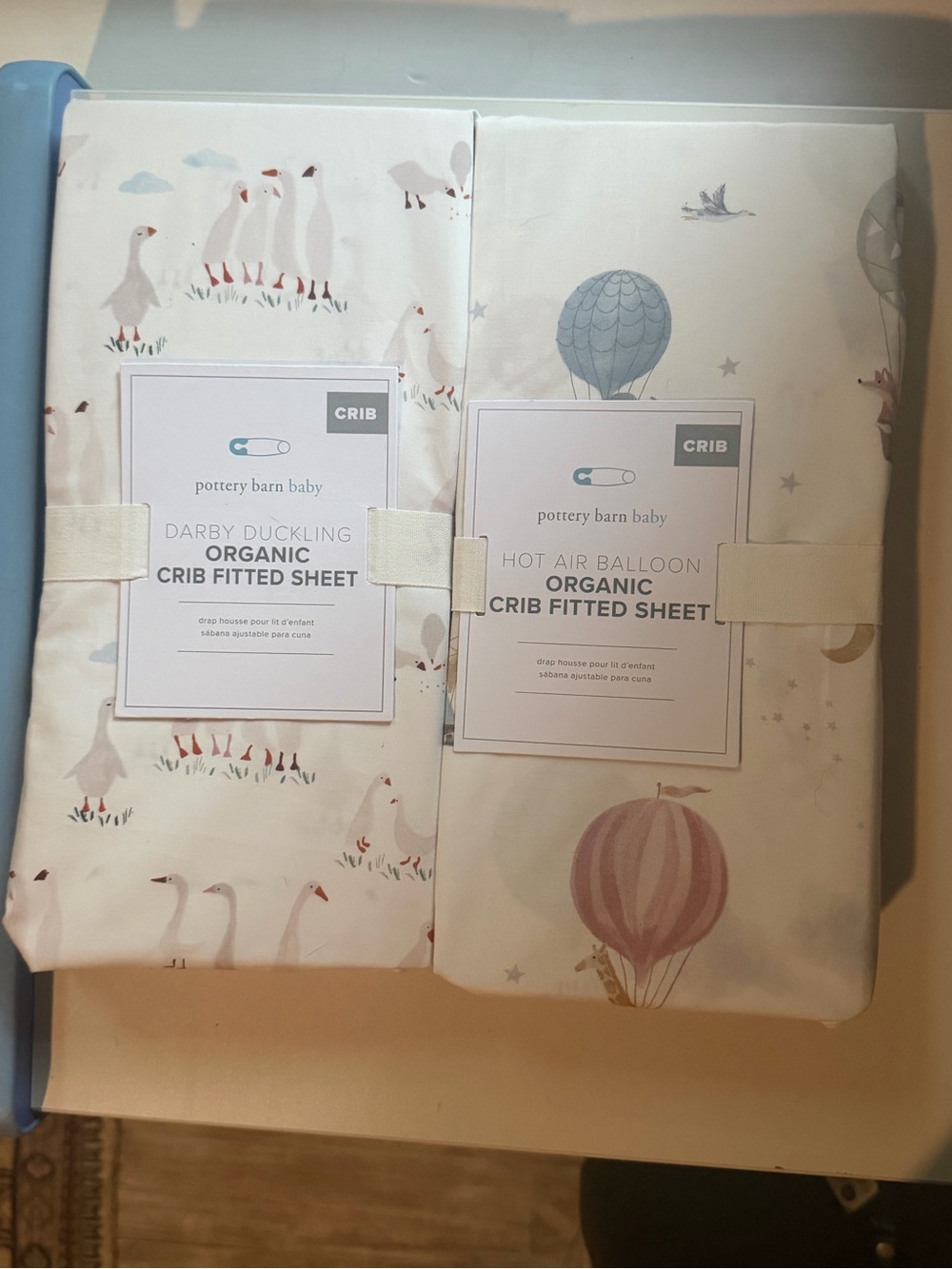Pottery Barn Baby Organic Crib Sheets - Cream with Blue & Pink Prints